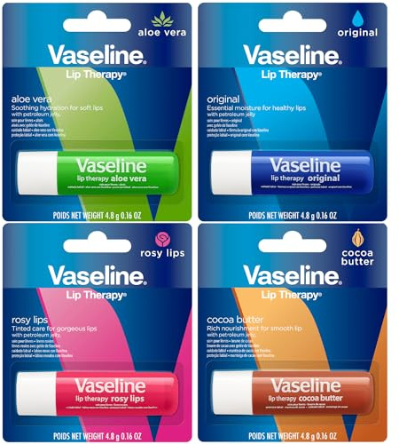 Vaseline Lip Therapy Stick mit Petroleum Jelly | Lippenbalsam Set Kollektion | Original | Aloe Vera | Rosige Lippen | Kakaobutter | 4er Pack