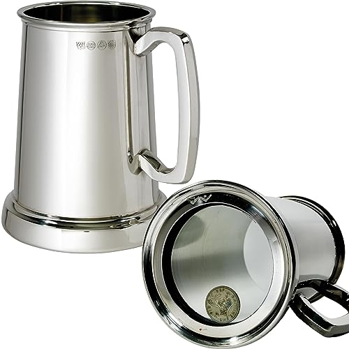 I LUV LTD Peltro Boccale 1 Pinta Pianura Scellino del con Caratteristica Touchmark Puro Pesante Misura Birra Boccale Perfetto per Inciso Regali Personalizzati per Uomini e Donne