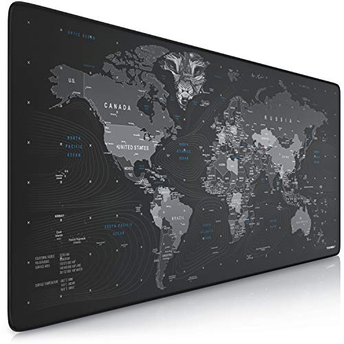 TITANWOLF - XXL Tappetino per Mouse da Gioco - Gaming Mousepad Extra Grande 900 x 400mm - Pad con Base in Gomma Antiscivolo - Spessore 3mm - Nero - Modello Global World Map
