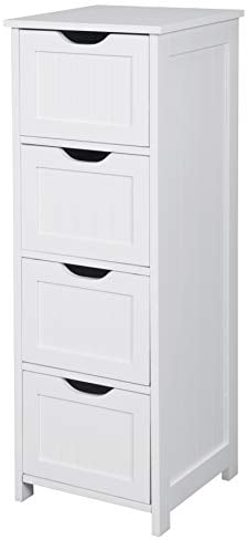 WOLTU Cómoda Mueble de 4 Cajonera Aparador Armario Botiquín Lateral Mueble Almacenaje Organizador para Baño Cocina Salón y Dormitorio MDF Blanco 30X30X82cm