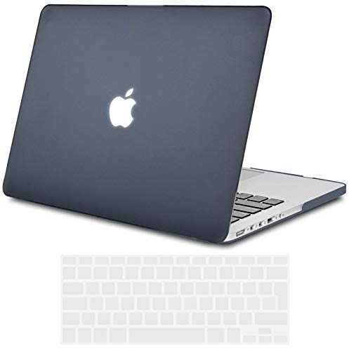TECOOL Cover compatibile con MacBook Pro 13 Pollici Retina 2015 2014 2013 fine 2012 (A1502 A1425), Custodia Rigida Protettiva Sottile in Plastica e Copritastiera UE, Grigio-Nero