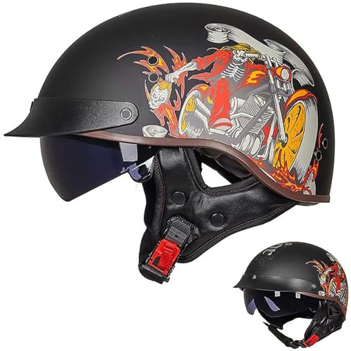 EBAYIN Halbschalenhelm mit ECE, Retro Jethelm Chopper Helm Retro Motorrad Helm, Halbhelme Scooter-Helm Mofa-Helm mit Sonnenblende und Herausnehmbares Atmungsaktives Futter,E-XL=(61~62cm)