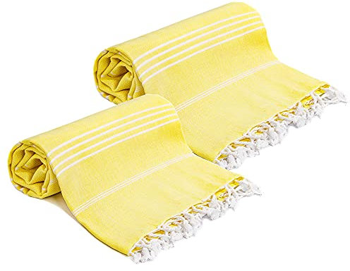 Turquoise Home, Grande Asciugamano da Spiaggia 100% Cotone - Morbido e Durevole, Telo Mare Ideale per Sauna, Spa, Yoga e Piscina, Giallo (2 Unità), 100x180 cm