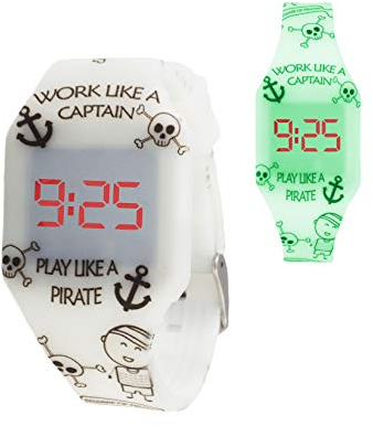 Kiddus Digital LED Uhr für Mädchen, Jungen. Soft Silikon Armbanduhr für Kinder und Erwachsene. Langlebige Japanische Batterie. Piraten Fluor