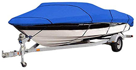 LOHU Persenning, 420D Heavy Duty Wasserdicht Runabout Boot Abdeckung, Allwetter Außenschutz Passend Für V-Rumpf, Tri-Hull, Trailer Speedboat Angeln Ski-Boot,Blau,11/13FT(420 * 270CM)