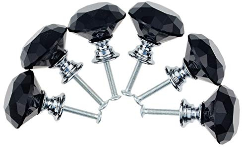 ANSIEDIO 6PCS 30mm Black Crystal Drawer Knobs Door Knobs with Screws for Wardrobe Cabinet Drawer Handles Home Decorating