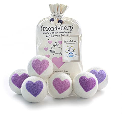 Friendsheep Wool Dryer Balls, Organic Reusable Fabric Softener Alternative for Laundry, Handmade, Fair Trade, Hypoallergenic, Eco-Friendly, Plastic-Free (6 Pack XL – Lovely Day)