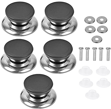 Topfdeckelknöpfe 5 Stück Universal-Küchen-Knäufe Griff Knauf Kunststoff Ersatzgriff mit Schrauben für Die Meisten Topfdeckel für Topfdeckel Deckel aus Glas Kasserolle Wasserkocher (Schwarz)