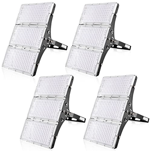 Viugreum Faretto LED da Esterno 300W 4 Pezzi, IP66 Resistente all'acqua Faretti LED da Esterno, Luce Di Sicurezza 30000LM, 3200K Bianco Freddo, Super Luminoso Esterno led per Giardino, Magazzino
