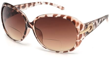 JM Klassisch Bifokale Lese Sonnenbrille für Damen Jahrgang Lesebrille Draussen UV-Schutz Schildkröte +2.5