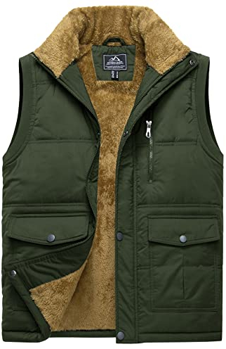 TACVASEN Gilet for Men Fleece Outerwear Gilets Outdoor Hiking Vests Thermal Sleeveless Waterproof Jackets Army Green XL