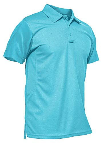 KEFITEVD Polyester Polo Men Short Sleeve Knit Cooling Golf Shirts Quick Dry Summer Tops Ice Blue L