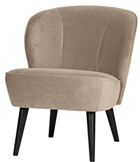WOOOD Sara Sessel, Vintage Samtstoff Polstersessel Stoffsessel Loungesessel Polsterstuhl Relaxsessel Clubsessel - Khaki - 59x71x70 cm