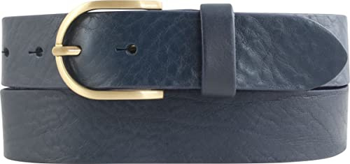 BELTINGER Damen-Gürtel aus Vollrindleder 3,5 cm | Jeans-Gürtel für Damen 35mm | Chino-Gürtel mit runder, goldener Gürtelschließe | Marine 110cm
