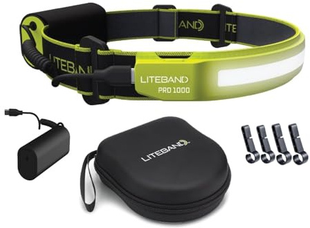 OPTIMAL VENTURES Liteband PRO Series Wide-Beam Adjustable Personal Headlamp, 210° Illumination, Battery-Powered, Fits Hard Hats and Helmets (High Visibility Yellow, 1000 Lumen Bundles)
