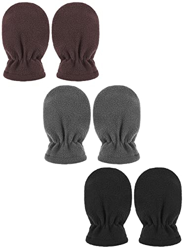 Boyiee 3 Paar Neugeborene Baby und Kleinkind Winter Fäustlinge Handschuhe Fleece (Schwarz, Kaffee, Grau, 6-18 Monate)