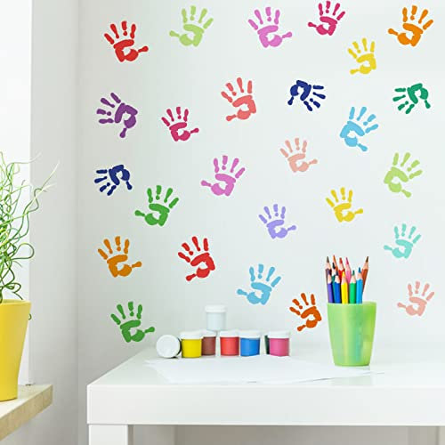 PLIGREAT 64 Stück Bunten Handabdrücken Wandtattoo für Kinderzimmer Niedlicher Abnehmbarer Vinyl Wandkunst Dekor für Klassenzimmer Spielzimmer, DIY-Wanddekoration