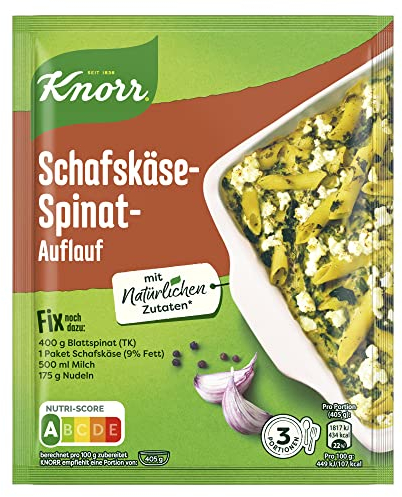 Knorr Fix Würzmischung Schafskäse-Spinat-Auflauf Für Ein Leckeres Nudelgratin Mit Natürlichen Zutaten 30 g 1 Stück