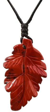 OLGER Stein Kette, Blatt Anhänger Halskette Roter Jaspis Reiki Balance Heilkristall Halskette Edelstein Freundschaft Halskette Boho Yoga Schmuck Für Frauen Männer Mädchen Geschenk