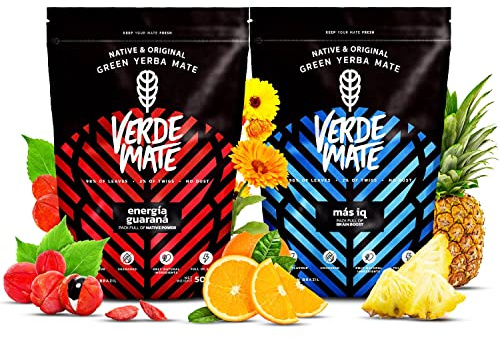 Verde Mate Yerba Mate Energizzante Set 1kg (2x500g) | Guaranà, Ginseng, Ginkgo Biloba | Yerba Mate Verde Brasiliana | Gusto Delicato