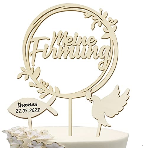 COLOFALLA Cake Topper Firmung Holz Tortendeko Torten Topper Zur Firmung Konfirmation Taube Fisch Tortenstecker Kuchendeko Deko für Junge Mädchen (A)