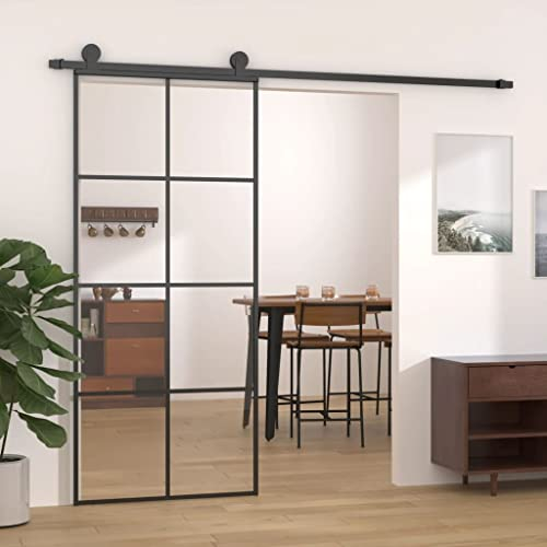 INLIFE Schiebetür Schwarz 90x205 cm ESG Glas und Aluminium,26.09kg,151670