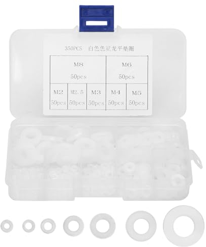 350 Piezas Arandelas de Nylon, Arandelas Planas Blanca Kit de Anillo de Junta Plana M2/ M2.5/ M3/ M4/ M5/ M6/ M8
