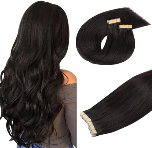 DOORES Human Hair Extensions Tape in, Dark Brown 100g 20 Inch 40pcs, Tape in Hair Extensions Real Straight Skin Weft