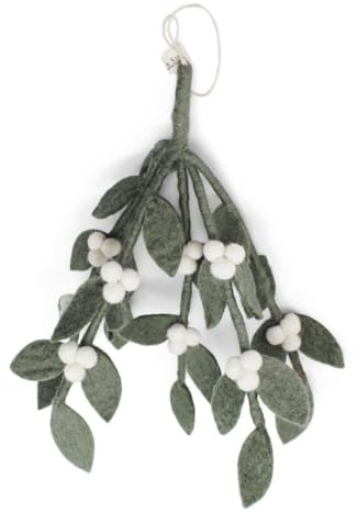 Gry & SIF Mistel-Zweig aus Filz, Misteln, Weihnachts-deko, Weihnachts-zweige, Deko-Zweig für Vase, Handmade, Fairtrade | Mistelzweig, 25cm