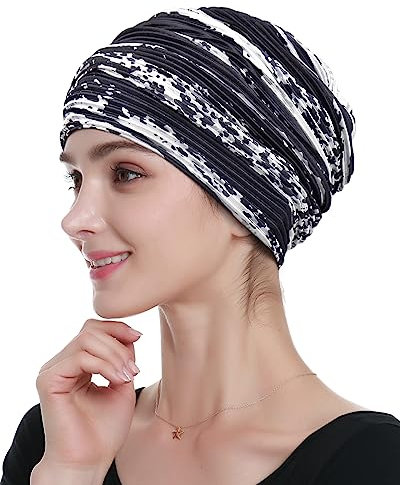 Alnorm Chemo-Mütze für Frauen Falten-Turban Weiß Schwarz