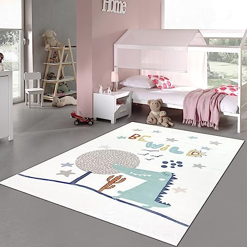 Teppich-Traum Kinderteppich Babyteppich Kinderzimmer Teppich groß Hochflor flauschig weich kuschelig Tiere Krokodil 160 x 230 cm