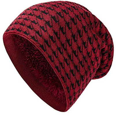 Mashaouyo Damen-Herren-Mütze Plus Fleece-Ohrschutz Warme Pullover-Mütze Outdoor-Winddichte Flor-Mütze Warmes Mit Ohrenklappen (Red, M)