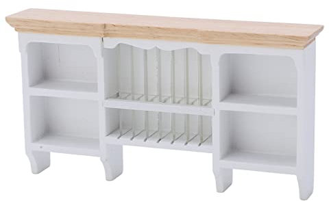 1/12 Puppenhaus-Aufbewahrungsschrank, Robuster, an der Wand Montierter, Handbemalter Puppenhausschrank, Gefertigtes Mini-Regal für die Puppenhaus-Dekoration (Weiss)