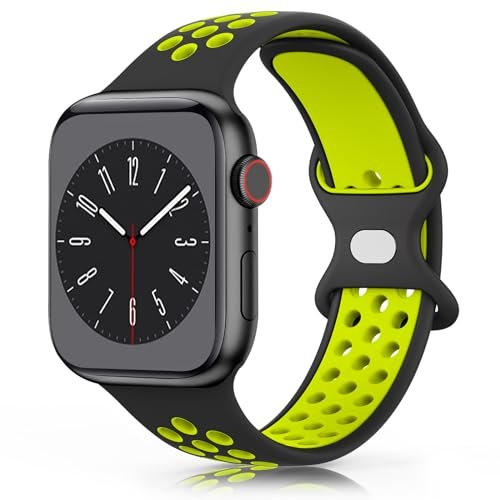 Wanme Armband für Apple Watch 49mm 46mm 45mm 44mm 42mm 41mm 40mm 38mm, Silikon Armband für iWatch Series 10 9 8 7 6 5 4 3 SE Ultra (Schwarz/grün, 42mm(Series 3 2 1)/44mm/45mm/46mm/49mm)