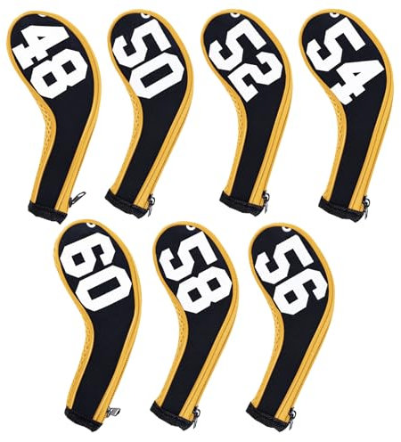Andux 7Pack Golf Wedge Irons Club Head Covers Degree NO. on both Sides Long Neck with Zipper Black/yellow