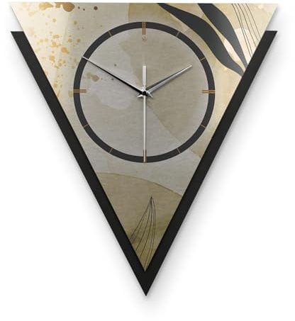 Kreative Feder Dreieckige 3D Designer-Wanduhr Elegant Leaves in modernem Metallic-Look Silber-schwarz ohne Tickgeräusche (Elegant Leaves, leises Funkuhrwerk)