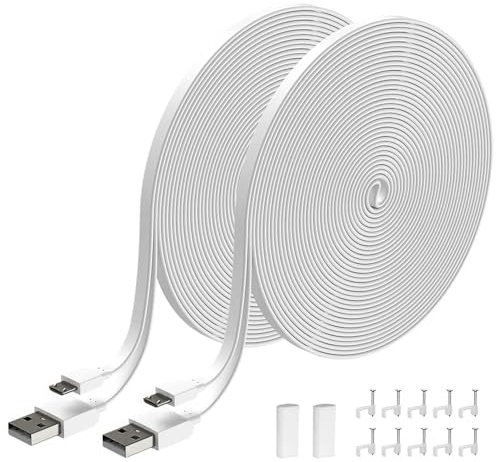 Xwartre 30FT Micro USB Charging Power Cord, Compatible with Wyze Cam v3, Kasa Cam, Nest Cam,Blink, Arlo Essential, YI, Cloud Cam, Flat Power Extension Cable for Security Cam-2 Pack