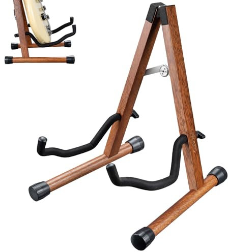 LEKATO Gitarrenständer,A-Rahmen Holz E-Gitarrenständer verstellbar,stabiler Akustikständer aus Kokosnussholz für Akustik-,E- und Bassgitarren,Ukulelen (Holz)