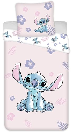 Wende Bettwäsche-Set Disney Stitch Pink 100% Baumwolle, Bettbezug 135 x 200 cm, Kissenbezug 80 x 80 cm