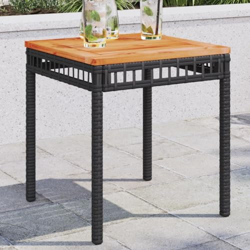 Wenjingqi-365864 Gartentisch, Polyrattan, Akazienholz, Schwarz, 38 x 38 x 42 cm