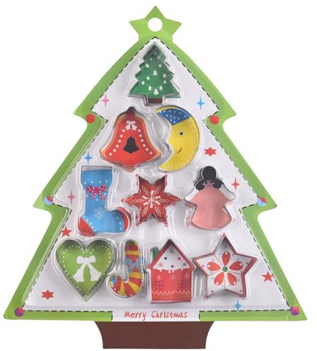 AWAVM 10 Pcs Small Christmas Cookie Cutters Set,Mini Christmas Xmas Biscuit Cutters Star Tree Angel Bell Stocking Heart & More Shapes Stainless Steel for Holiday Baking