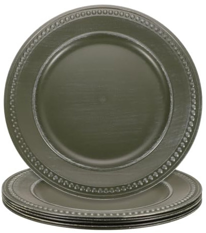 sourcing map 6 sottopiatti vintage sfusi, 33 cm, in plastica, con perline per piatti piani, set di piatti rotondi, per matrimoni, feste, eventi, decorazione da tavolo, verde e marrone