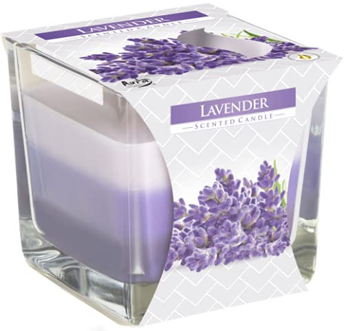 AURA Regenbogenkerze im Glas - Lavendelduft, 32 Stunden Brenndauer, Paraffin Wachs, Kerze 170 g, Geschenkkerze, Angenehmer und entspannender Lavendel-Duft