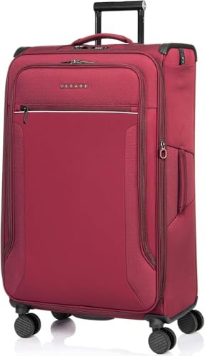 ABISTAB Weichschalenkoffer groß 82x48x30cm erweiterbar - Stoffkoffer Trolley wasserfest, Reisekoffer mit 4 Rollen & TSA Schloss, 123 Liter, Dunkelrot