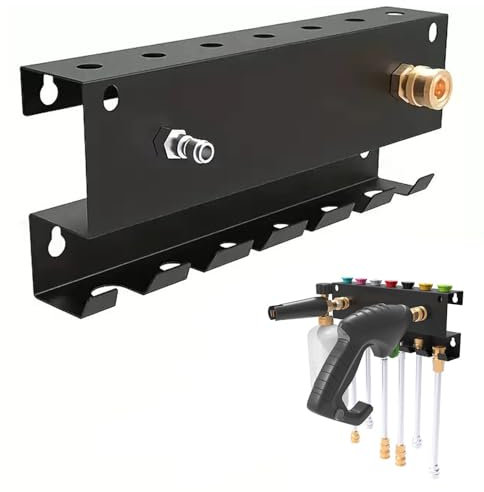 Pressure Washer Gun Holder, Wall Mounted Washer Gun Holder 1/4'' Quick Connect Pressure Washer Organizer 7 holes for Nozzle Tip Foam Cannons Wand Extension Storage Rack