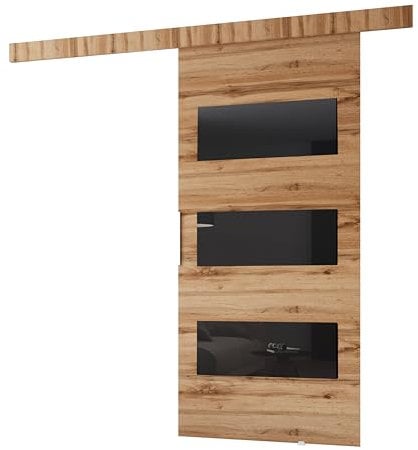 MINIO go for it - Schiebetür Komplettset CLEAN E, Schiebetüren, Wandmontage, Schiebetürsystem, Zimmertüren (Wotan Eiche, 96x205 cm)