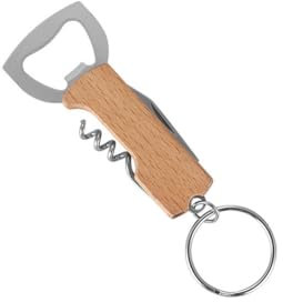 ARFUKA Porte-clés décapsuleur de bière multifonction avec poignée en bois – Ouvre-bouteille portable pour bar, fête, camping, accessoires pour hommes, papas, amateurs de bière, marron, taille unique