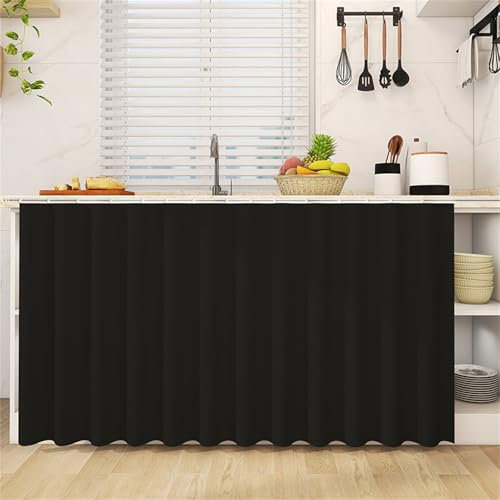 Highdi Schrankvorhang mit Klett, Schrank Vorhang Küche für Regal Selbstklebend Privatsphäre Schrankgardine für Küche, Kleiderschrank, Kommode-Einfarbig (Schwarz,60 * 140cm)