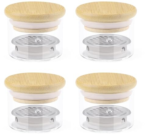 Diakey 4 Pack Acrylic Nail Brush Cleaner Dappen Dish with Lid, Mesh Layered Nail Art Brush Monomer Liquid Wash Cup Glass Removal Jar for Sequins Glitter Powder, 3.8cm High