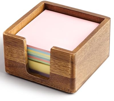 SWKHDKX Acacia Wood Sticky Note Holder, Post It Note Dispenser for Office Desk, 3x3 Sticky Notes Organizer, Wooden Memo Pad Holder for Desk Home Accessories, No Pads Included (Sticky Note Holder)